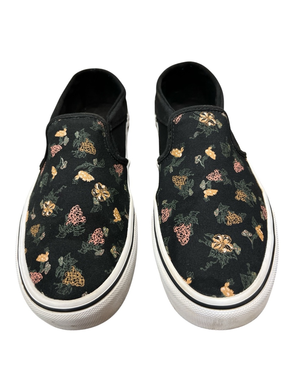 Vans Asher Women Garden Black Floral Slip-On Canvas Sneakers 8.5